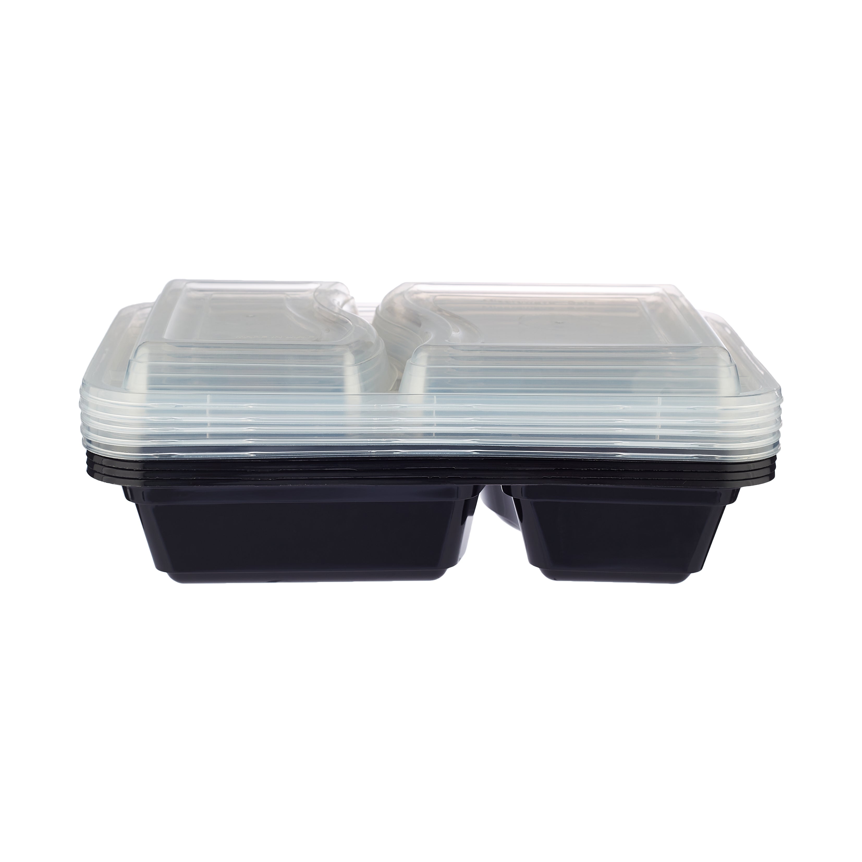 Black Base Rectangular Microwavable Compartment Container with Lids 5 Pieces - hotpack.om