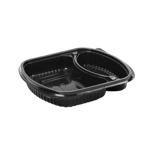 Black Base Rectangular 2-Compartment Container With Lid