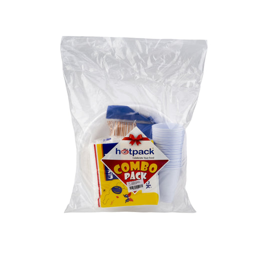 13 Packets Combo Pack Set -Foam Plate 25 Pieces + Napkin + Spoon 50 Pieces + Plastic Cup 25 Pieces