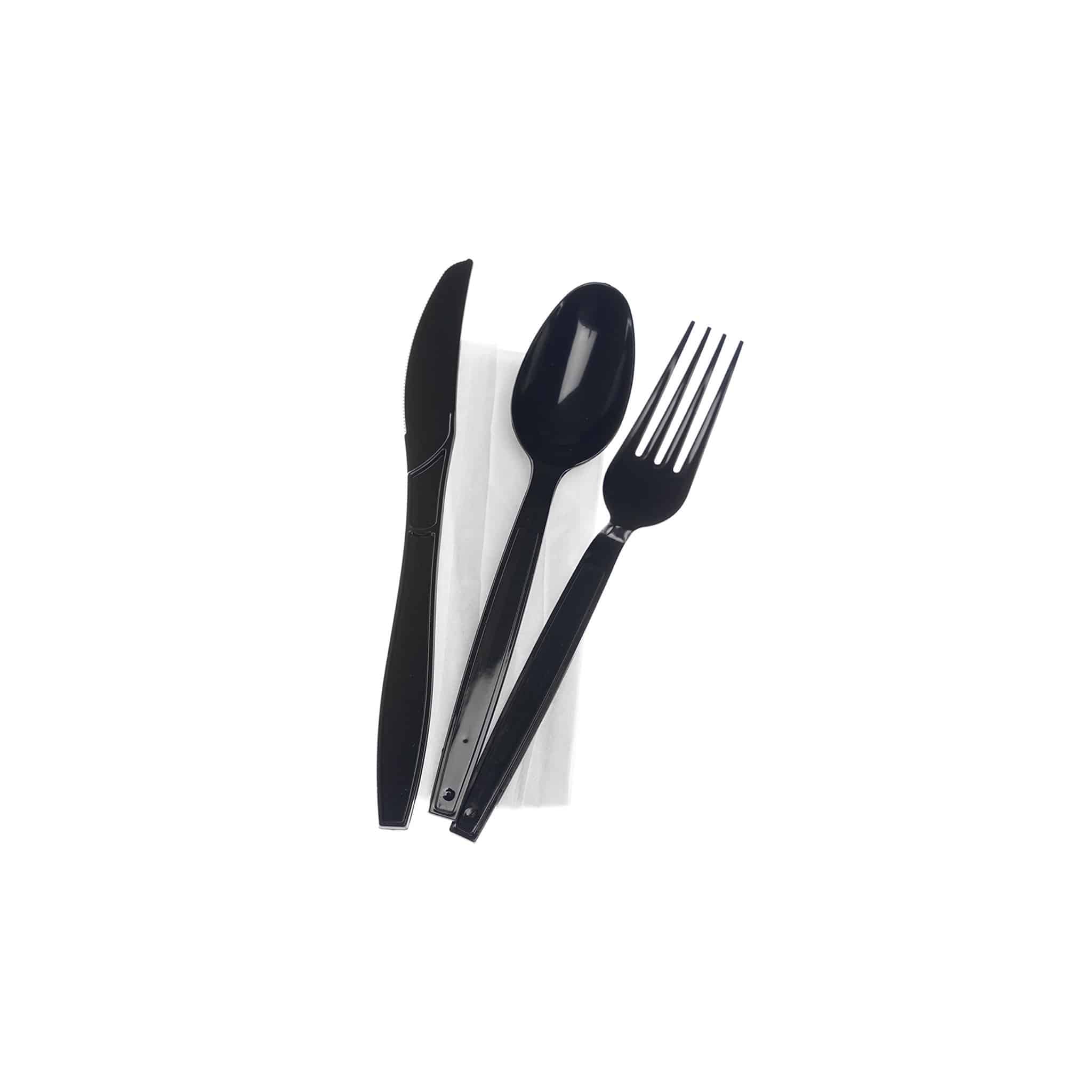 Heavy Duty Black Cutlery Set (Spoon/Fork/Knife/Napkin)