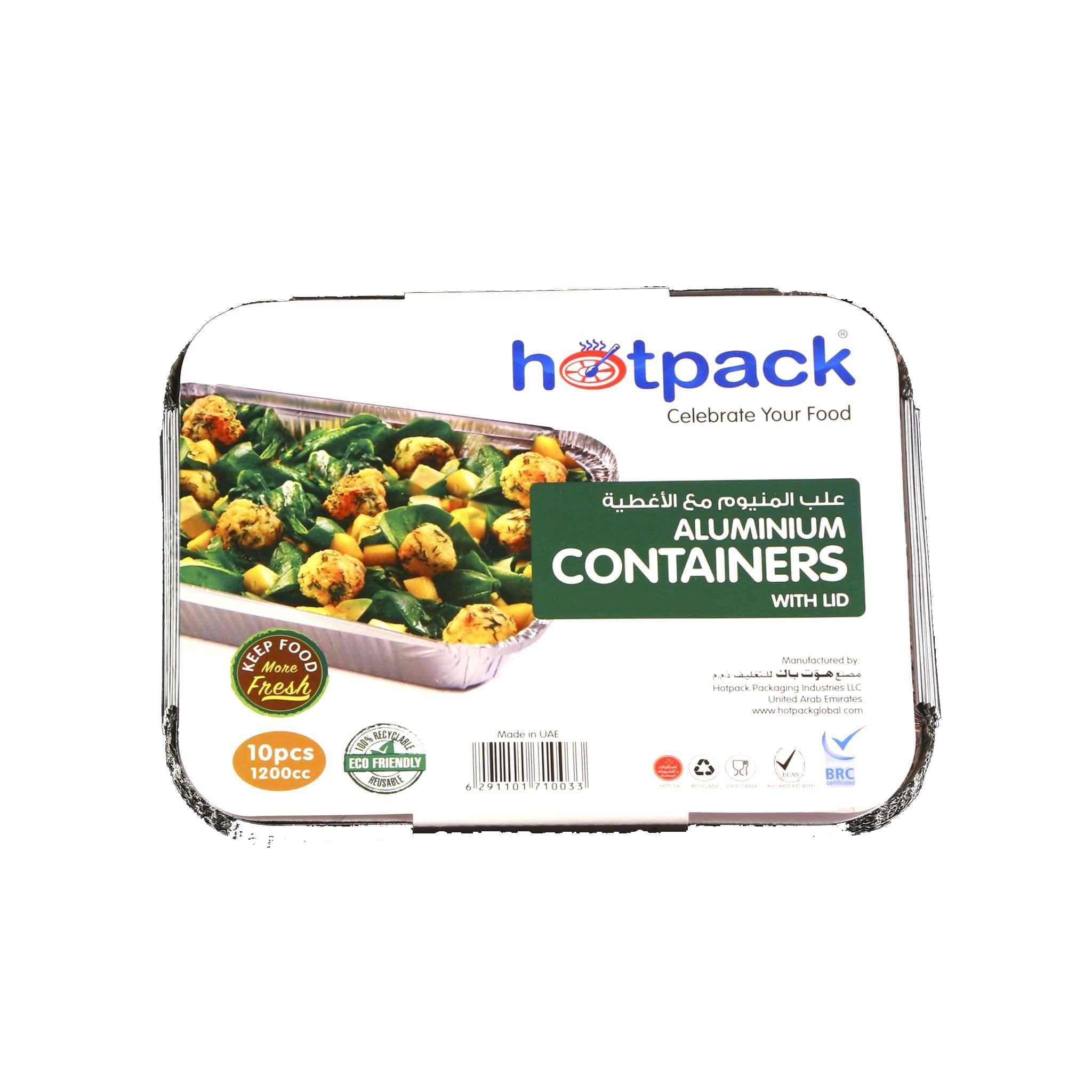 Aluminum Containers with Lid 83120 ( 1200 CC ) 235 Mm Length x 190 Mm Width x 35 Mm Height 10 Pieces - Hotpack Oman