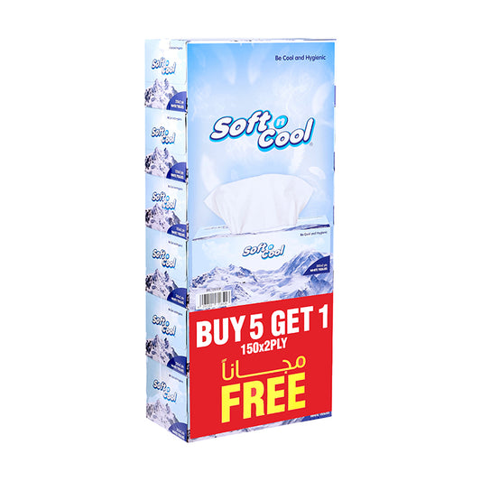 Soft N Cool Facial Tissue 200 Pulls X 2 Ply 5 Boxes + 150 Pull X 2 Ply 1 Box