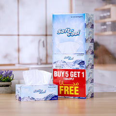 Soft N Cool Facial Tissue 200 Pulls X 2 Ply 5 Boxes + 150 Pull X 2 Ply 1 Box