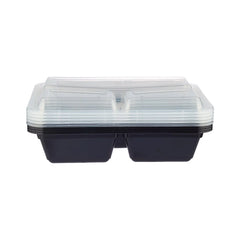 Black Base Rectangular Microwavable 3 Compartment Container with Lid