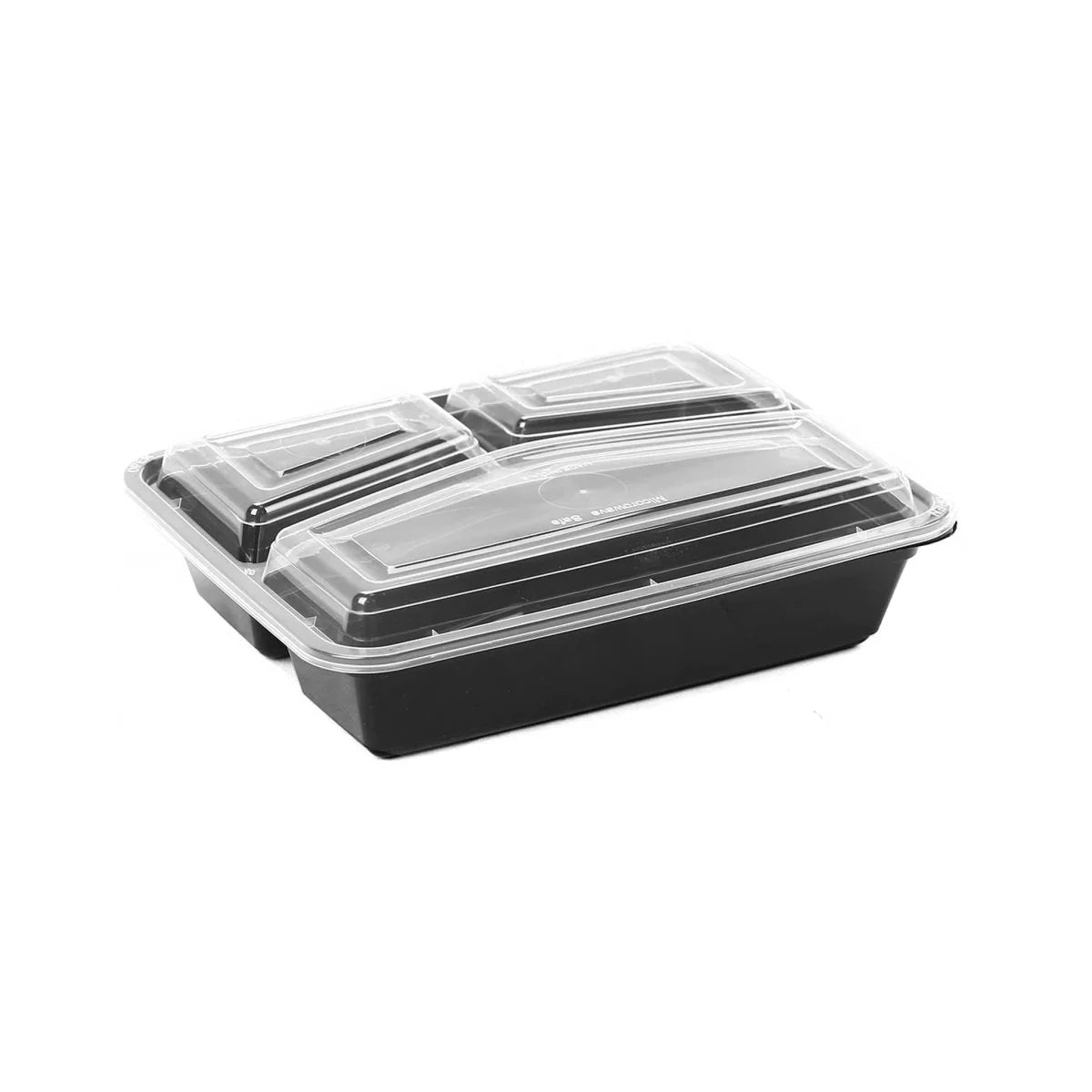 Black Base Rectangular Microwavable 3 Compartment Container with Lid