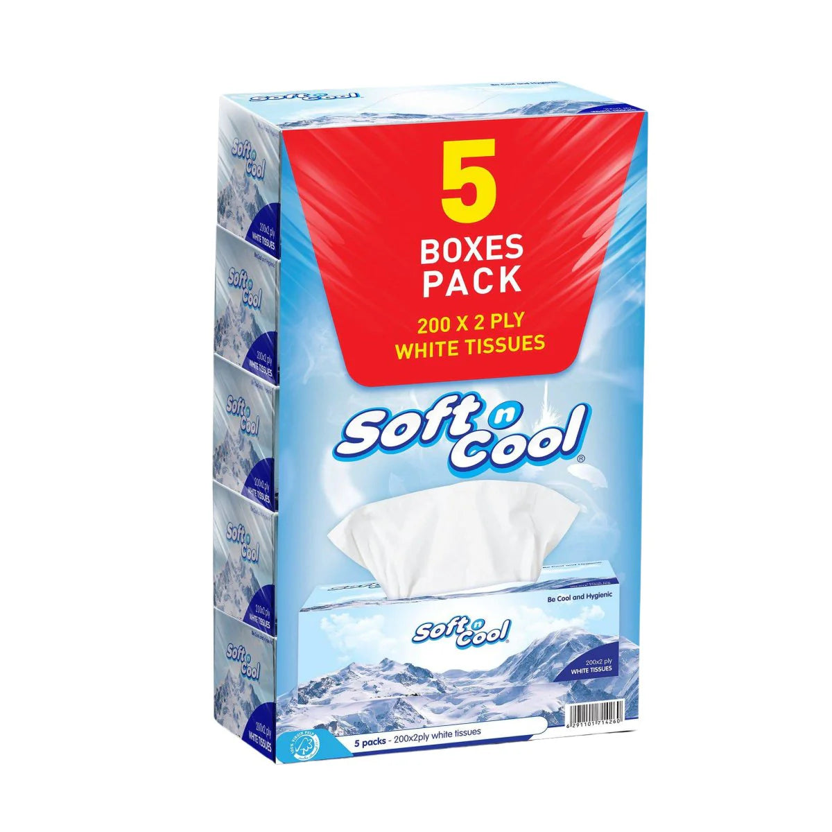 سوفت و كول مناديل للوجه 5 علب (200 منديل × طبقتين)