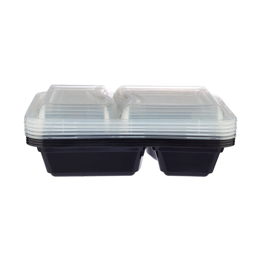 Black Base Rectangular Microwavable Compartment Container with Lids 5  Pieces - hotpack.om