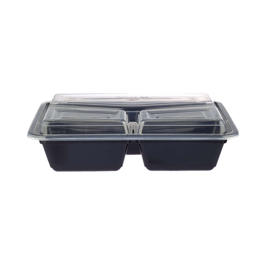 Black Base Rectangular 3-Compartment Container 300 Pieces - Hotpack Oman