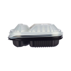 Black Base Rectangular 3-Compartment Container 250 Pieces - Hotpack Oman