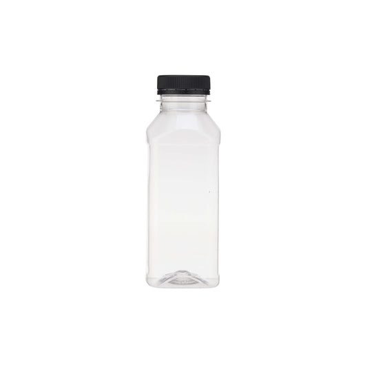 Plastic Square Bottle with Black Cap 330ml - Hotpack Oman